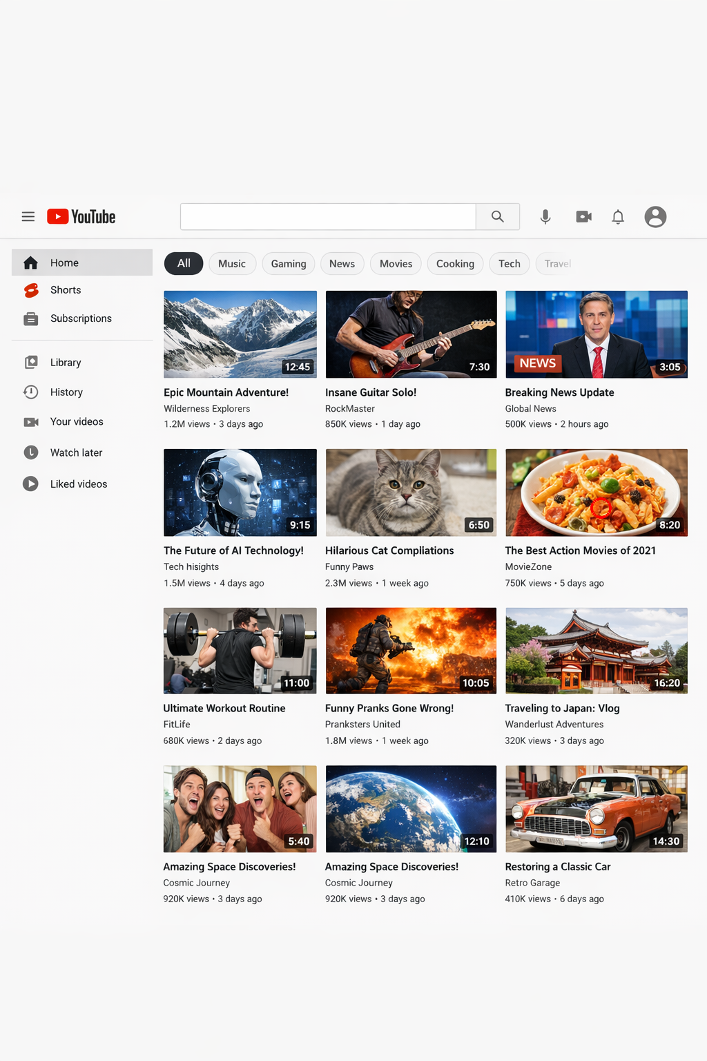 Attempt at rendering the youtube homepage